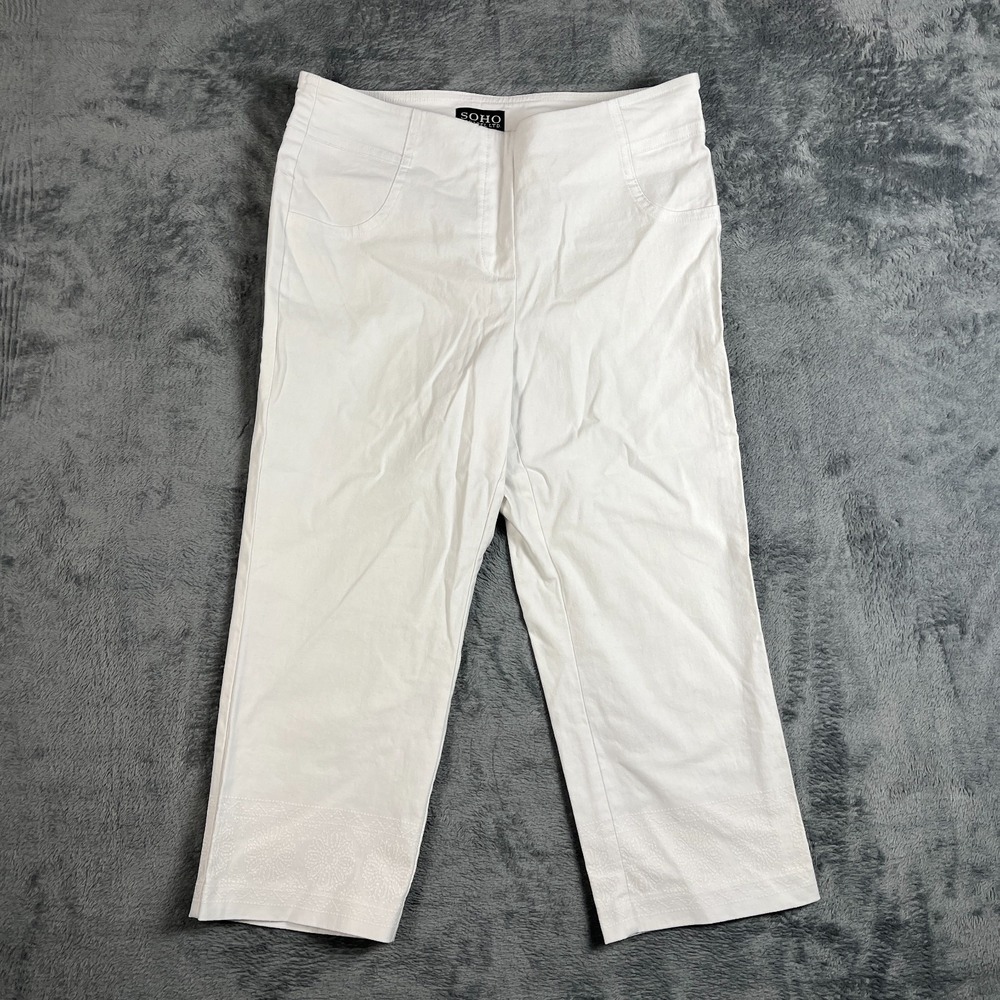 Soho Apparel Ltd Capri Pants Womens S White Stretch Straight Leg Embossed Ankle
